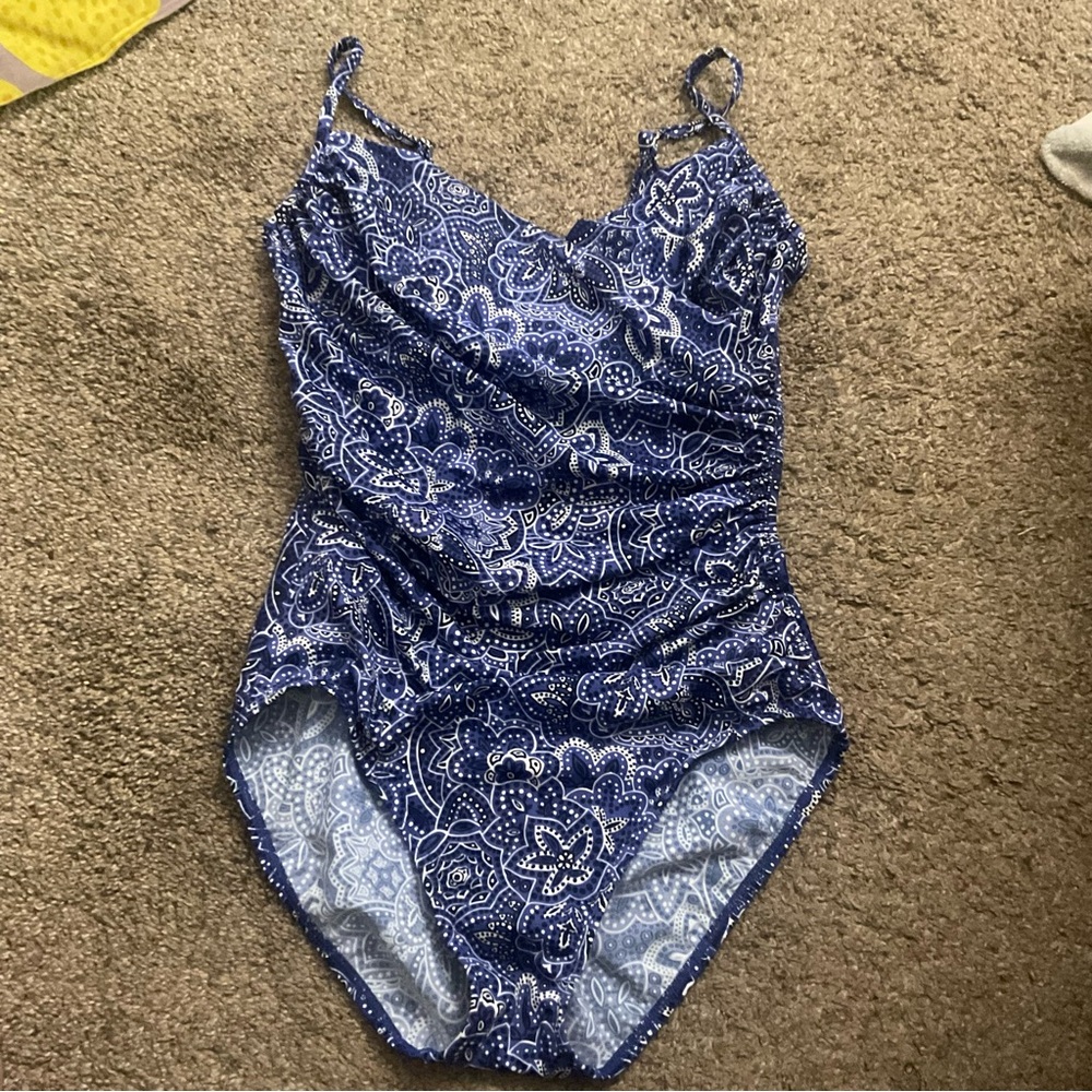 Miraclesuit Blue Flower Ruched Swimsuit 12